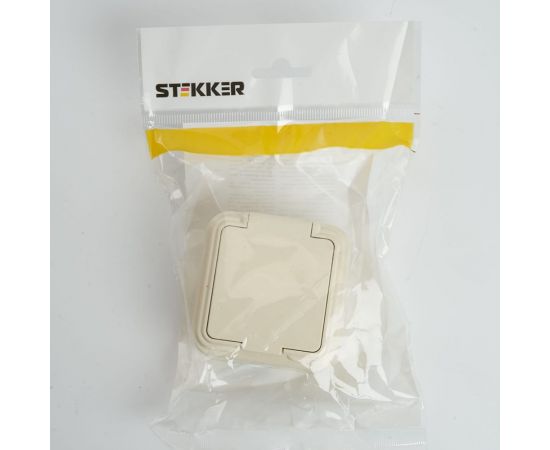 1-местная розетка STEKKER без заземляющего контакта, с крышкой, 250В, 16А, IP44, PST16-20-44 (RA 16-201-БЖ), слоновая кость 49060 – изображение 3