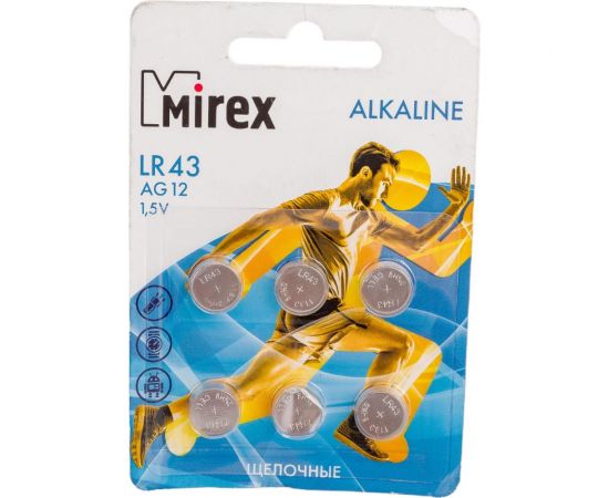 Батарея Mirex, щелочная AG12 / LR43 1,5V 6 шт ecopack 23702-LR43-E6 