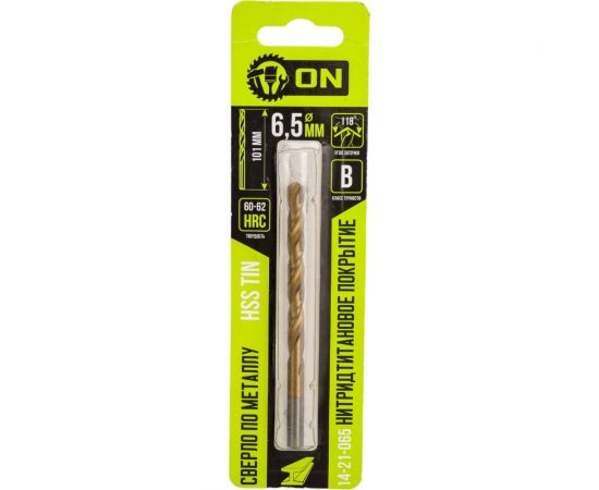 Сверло по металлу HSS TIN 6.5x101 мм, нитридтитановое покрытие On 14-21-065 – изображение 5