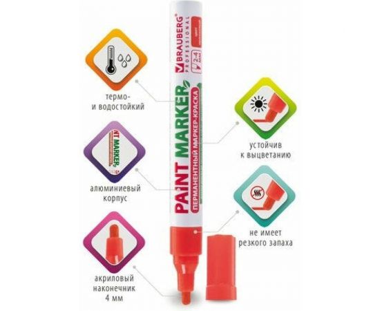 Маркер-краска BRAUBERG paint marker лаковый, 4 мм, оранжевый, без ксилола, без запаха 151437 – изображение 14