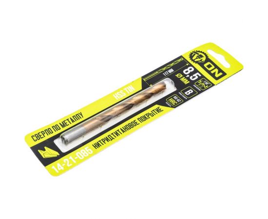 Сверло по металлу HSS TIN 8.5x117 мм, нитридтитановое покрытие On 14-21-085 – изображение 2