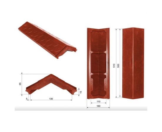 Парапет ППК на пролет забора в 0.5 кирпича Neoкомпозит Гибкая черепица, 500x130x15 мм, терракотовый ПЗ-130 ГЧ Т – изображение 7