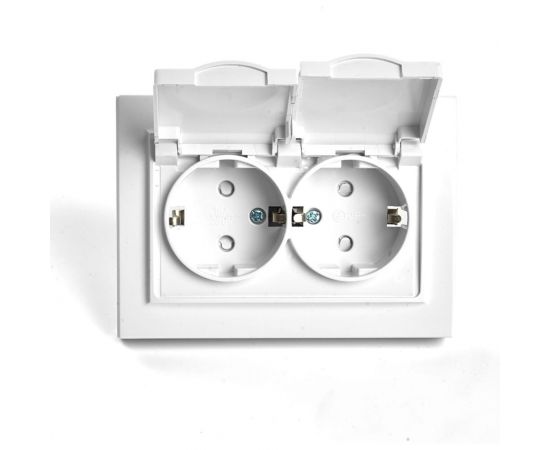 2-местная розетка STEKKER с заземлением, с крышкой, pst16-9015-01, 250в, 16а, серия эрна, белый, 49139 