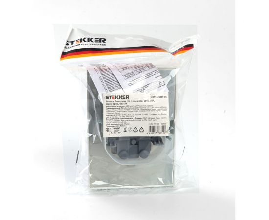 2-местная розетка STEKKER с заземлением, с крышкой, pst16-9015-01, 250в, 16а, серия эрна, белый, 49139 – изображение 2