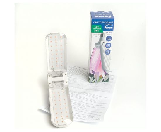 Светодиодная лампа FERON 2-х лепестковая LB-7000 E27 20W красно-синий спектр, 48443 – изображение 3