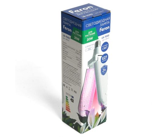 Светодиодная лампа FERON 2-х лепестковая LB-7000 E27 20W красно-синий спектр, 48443 – изображение 2
