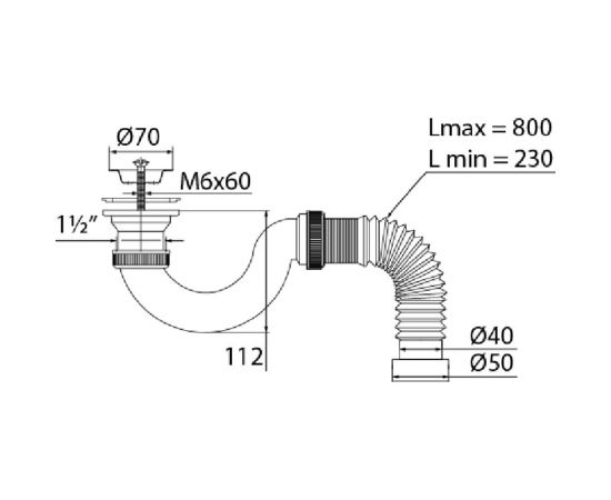 Сифон для душевого поддона VIRPLAST с отверстием слива D50 мм проточного типа с нерж. чашкой и гофрой 40/50 арт. 30987087 – изображение 2