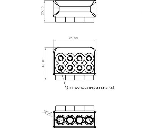 Распределительный коннектор IPRO (14260) к4 на 4 клеммы 130а 60x30x45мм с усиленной фиксацией жил 6939 – изображение 5