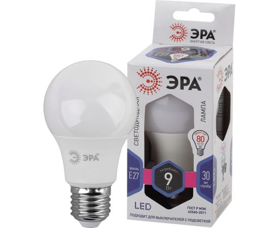 Светодиодная лампа ЭРА LED A60 9W 860 E27 диод, груша, 9Вт, холодный, Б0032248 – изображение 4
