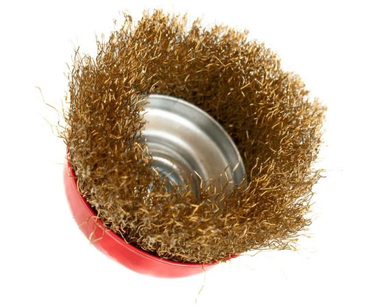 Щетка-чашка по металлу 75 мм, М14, латунная для УШМ SAMGRUPP 16209 – изображение 4