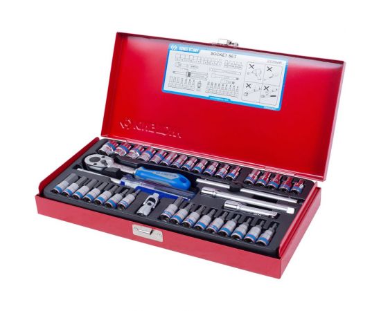 Набор шестигранных торцевых головок с принадлежностями 1/4"", 4-13мм, 39шт KING TONY 2539MR – изображение 3