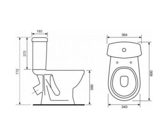 Унитаз-компакт Оскольская керамика Суперкомпакт горизонтальный выпуск, 1 режим, сиденье ПП ОК 460507 – изображение 2
