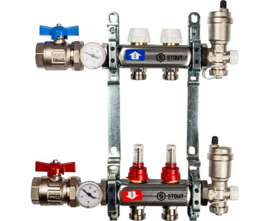 Коллектор из нержавеющей стали в сборе с расходомерами STOUT 2 выхода SMS 0907 000002 