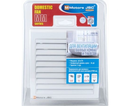 Вентилятор для ванной MMOTORS JSC мм 100 квадратный, белый, (с обратным клапаном) 1047 – изображение 2