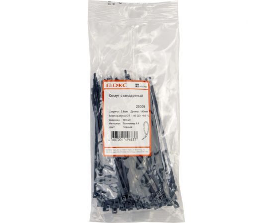 Нейлоновый хомут DKC 3.6х140 черный 100шт 25309SR – изображение 2