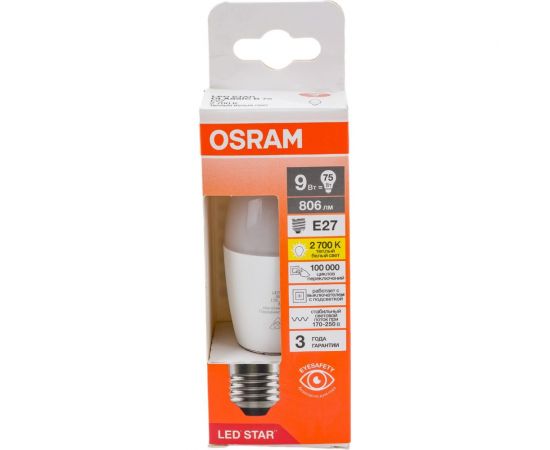 Светодиодная лампа Osram LSCLB75 9W/827 230VFR E27 10x1 4058075697041 – изображение 4