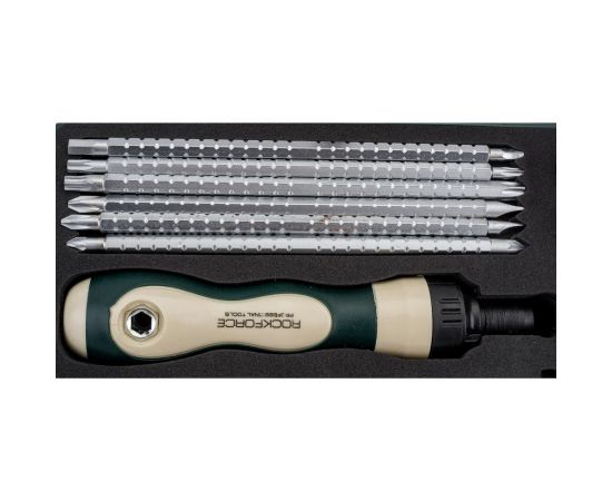 Реверсивная отвертка ROCKFORCE телескоп. переставная 2в1 с набором бит и головок 13пр. RF-2133 – изображение 3