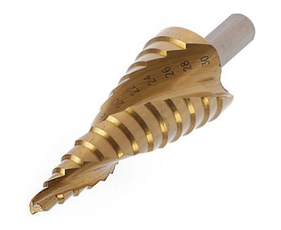 Сверло ступенчатое PRO (6-30 мм; HSS TiN; спиральный профиль; трехгранный хвостовик) ТУНДРА 4087170 