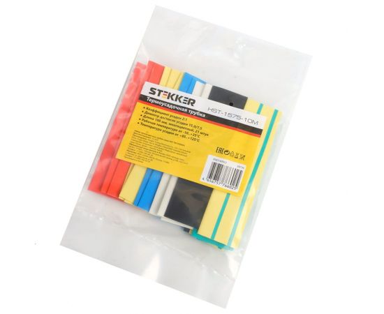 Набор термоусадочных трубок STEKKER HSHT-1575-10M длина 10 см, коэф. усадки 2:1, мультиколор 21шт в упаковке 39716 – изображение 3