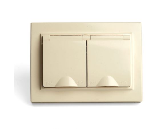 2-местная розетка STEKKER с заземлением, с крышкой, pst16-9015-02, 250в, 16а, серия эрна, слоновая кость, 49137 