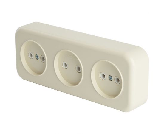 3-местная розетка STEKKER без заземляющего контакта, 250В, 16А, IP20, PST16-50-20 (RA 16-344-БЖ), слоновая кость 49055 