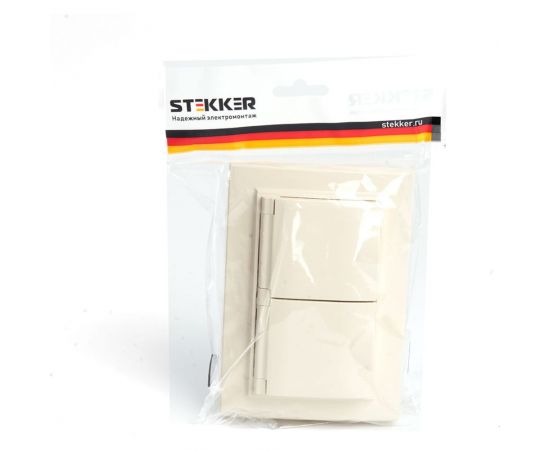 2-местная розетка STEKKER с заземлением, с крышкой, pst16-9015-02, 250в, 16а, серия эрна, слоновая кость, 49137 – изображение 3