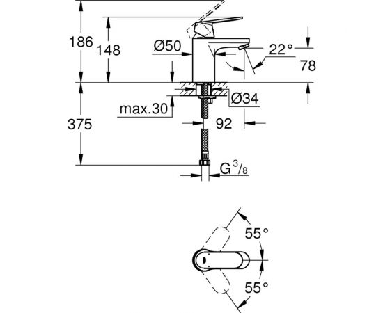 Смеситель для раковины Grohe Eurosmart Cosmopolitan гладкий корпус 32824000 – изображение 3
