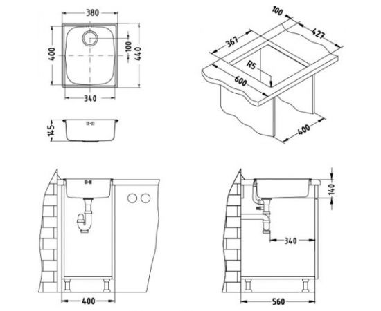 Мойка ALVEUS BASIC 10 NAT-90 380х440 мм, 1X в комплекте с сифоном 1102384 1082195 – изображение 3