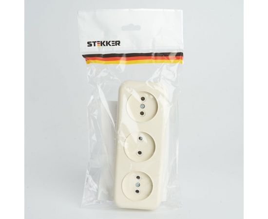 3-местная розетка STEKKER без заземляющего контакта, 250В, 16А, IP20, PST16-50-20 (RA 16-344-БЖ), слоновая кость 49055 – изображение 3