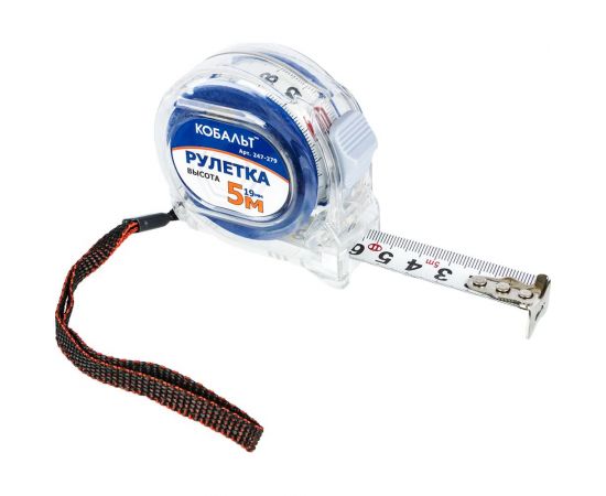 Рулетка (5 м x 19 мм, прозрачный корпус) КОБАЛЬТ Высота 247-279 