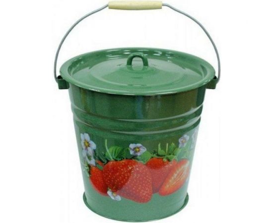 Эмалированное ведро с крышкой СТАЛЬЭМАЛЬ Клубника садовая 12 л, изумрудное ХТ510 