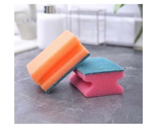 Бытовая губка Доляна Профиль-2 с чистящим слоем, МИКС 9х6.5х4.5 см 672783 