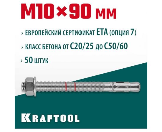 Клиновой анкер KRAFTOOL оцинкованный, М10x90, 50 шт. 302184-10-090 – изображение 6