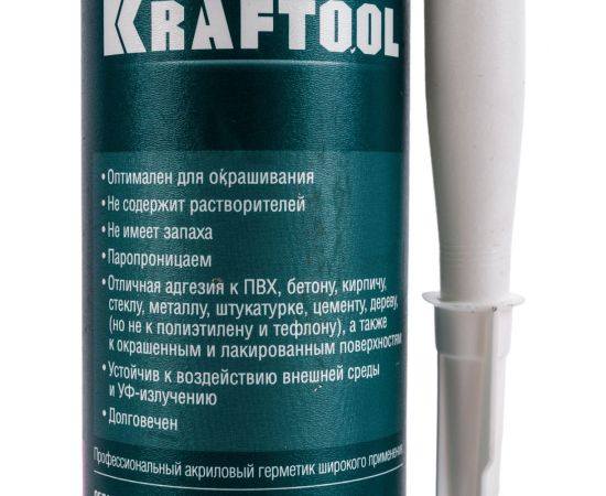 Акриловый герметик KRAFTOOL KRAFTSIL AX200 300 мл, универсальный, белый 41251-0 – изображение 3