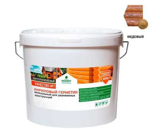 Акриловый герметик для швов в деревянных домах, конструкциях, изделиях PROSEPT цвет медовый, 15 кг 0024-15м 