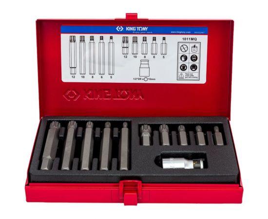 Набор вставок (бит) 10мм, SPLINE М5-М12, 11шт KING TONY 1011MQ 
