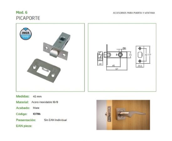 Дверная защелка Amig нержавеющая сталь 6-45 IN – изображение 2