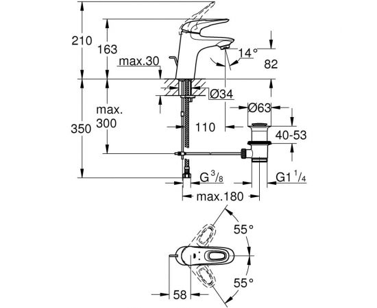 Смеситель для раковины Grohe Eurostyle 2015 со сливным гарнитуром 33558003 – изображение 2