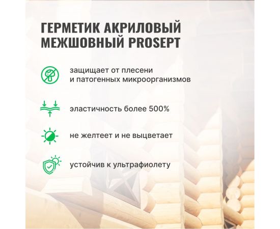 Акриловый герметик для швов в деревянных домах, конструкциях, изделиях PROSEPT цвет белый, 0.6 л 0024-06б – изображение 4