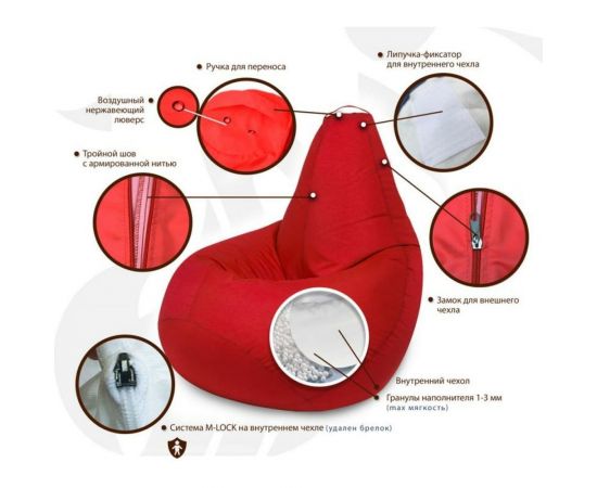 Кресло-мешок Mypuff Груша, фуксия, размер стандарт, оксфорд b_219 – изображение 3