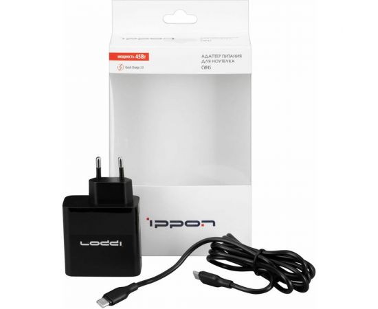 Блок питания IPPON CW45 автоматический, 45W, 5V-20V, 3A, 1xUSB, 5A, от бытовой электросети, 1 штука в упаковке 1402820 – изображение 2