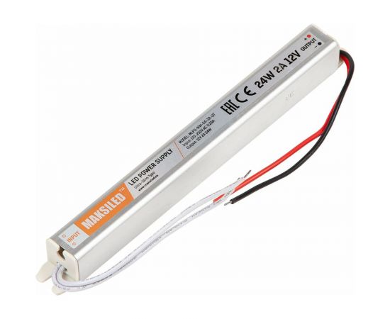 Блок питания MAKSILED 12В, 24Вт, IP20, 2A, 176x18x18мм, металл MLPS-NW-24-12-UT 
