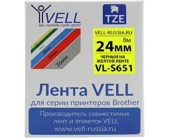 Лента Vell VL-S651 Brother TZE-S651, 24 мм, черный на желтом, для PT D600/2700/P700/P750 319963 – изображение 2