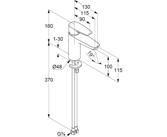 Однорычажный смеситель на умывальник Kludi PURE&SOLID 100, без донного клапана KL342920575 – изображение 4