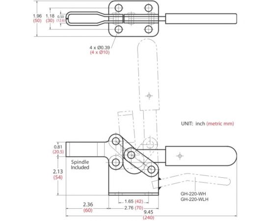 Механический зажим с горизонтальной ручкой, усилие 400кг Goodhand GH-200-W – изображение 3