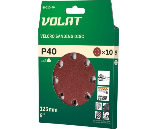 Шлифлист круглый 10 шт, 125 мм, Р40, 8 отверстий ВОЛАТ 80010-40 – изображение 3