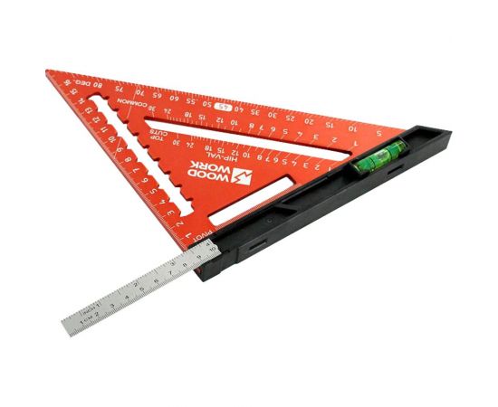Плотницкий угольник WOODWORK 170 мм, алюминиевый, с пузырьковым уровнем и с дополнительной линейкой с двумя шкалами PTR-171 – изображение 4