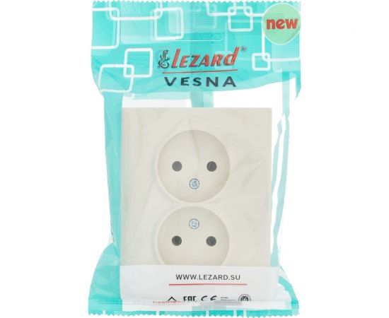Двойная розетка Lezard VESNA без заземления, ПБТ, крем 742-0300-128B – изображение 2