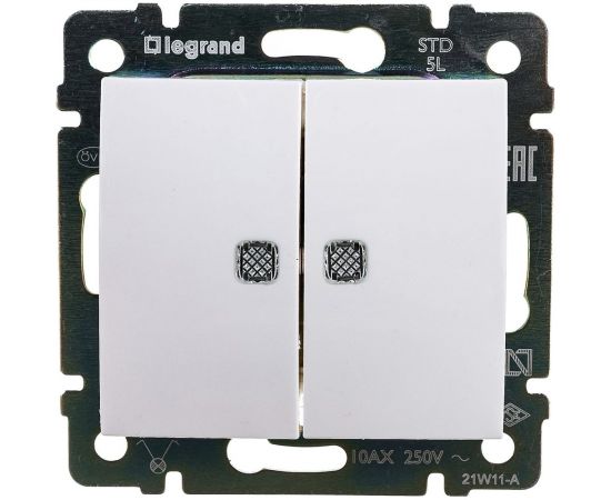 Механизм выключателя Legrand 2-клавишный СП Valena 10 А 250 В IP31 с зеленой подсветкой белый Leg 774428 – изображение 4