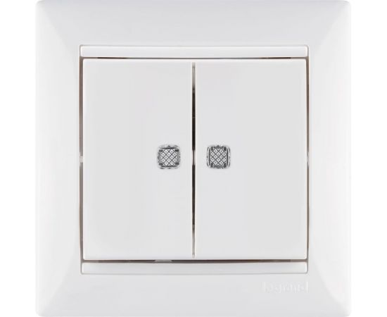 Механизм выключателя Legrand 2-клавишный СП Valena 10 А 250 В IP31 с зеленой подсветкой белый Leg 774428 – изображение 3